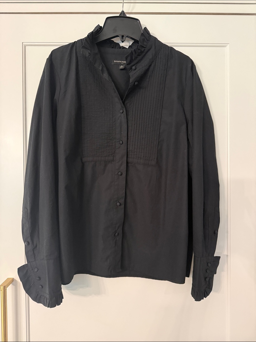 Banana Republic Black Lightweight Ruffle Collar Shirt